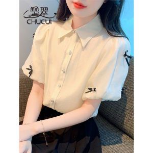 Chic Short Sleeve Bubble Sleeve Shirt Womens Fashionable Youthful Top Beautiful Stylish Small Shirt Korean Style Straight Cut