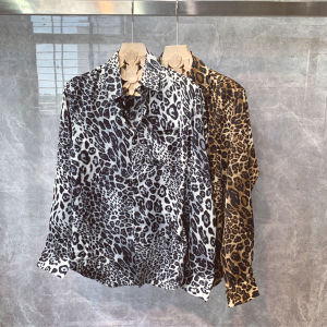 South Korea Dongdaemun Leopard-Print Shirt Mens Fashion Style Wear Wear Loose Long Sleeves Special Hairstylist Flower Shirt Thin Coat