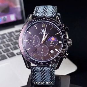OLEVS jam tangan pria dewasa terbaru 2025 otomatis tahan air moonphase calendar luminous markers nilon jam tangan kasual pria