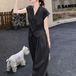 Shalldoer | ชุดเสื้อแขนกุดกางเกงขากว้างสีเบจสำหรับผู้หญิงในฤดูร้อน ชุดสองชิ้นที่ดูหรูหราและสง่างาม แฟชั่นใหม่ 2025 ของ Xiangduor