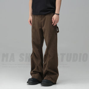 Retro American Style Casual Mens Straight Leg Loose Fit Work Trousers Autumn 2025 Folded Hem Pants Comfortable Breathable Cotton