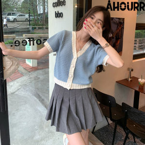 Women Slim Short Sleeve Cardigan Fashion V-neck T-shirt Knitted Top [Malaysian stock]