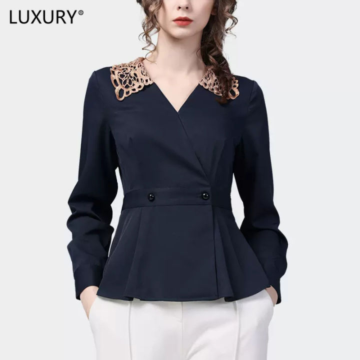 LUXURY Queen European Fashion Embroidered Women's Blouse Design Sense V ...