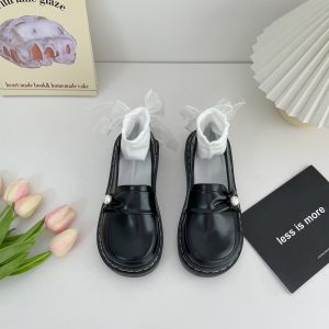 Monsters Caveolae South Korea Chic Black Leather Shoes Cute Preppy Style Thick Sole Harajuku Easiest for Match Womens Big Head Flats