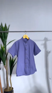 Baju Kemeja Panjang Ayah Anak Couple Koko Modern Warna Biru Denim Tufy - FADSAN