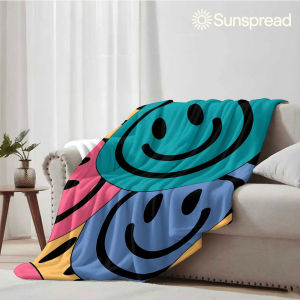 Beast Kingdom | Colorful Smile Face Soft Warm Flannel Blanket Lightweight Cozy Christmas Halloween Home Decor Room