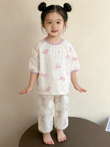 JIFANPAUL | Cotton Gauze Girls Sleepwear Set Long Sleeve For Spring and Summer 2026 New