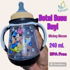 BOTOL SUSU BAYI DAN ANAK FEEDING BOTTLE WIDE NECK DOT LEBAR KARAKTER MICKEY MOUSE 240 ML POPMAX