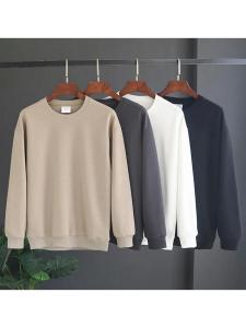 New Mens Knitted Pure Cotton Long Sleeve round Neck Base Shirt Casual Loose Hoodie Comfortable Skin-friendly Single Color