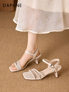 Daphne | French Style Thin Strap Medium Heel Sandals
