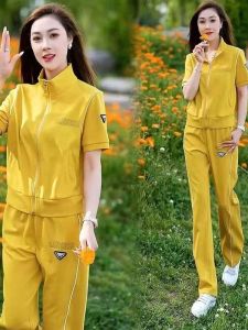 QIAOXIZI | Summer Short Sleeve Cardigan Mother Wear Loose Pants Two Piece Set