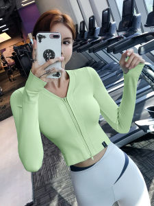 Workout Clothes Womens Skinny Yoga Clothes Running Pilates T-shirt Spring & Fall Zipper Gym Sports Long-Sleeved Top