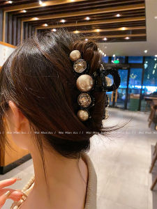 High-Grade Fashion Pearl Large Grip Women Elegant All-Match Back Head Up-do Shark Clip Net Red New Headdress