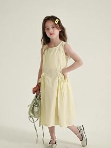 Summer Childrens Sweet Pure Color Sleeveless Ruffled Hem Dress