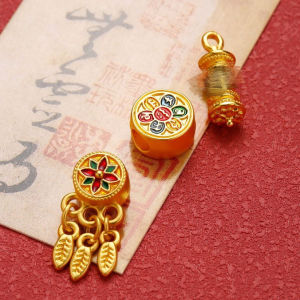 Handmade Enamel Sand Gold DIY Accessories Six-Syllable True Word Through-hole Spacer Bead Cloud Back Blue Burnished Lucky Bead