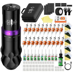 Bộ Dụng Cụ Xăm Hình Không Dây DM Gorilla Màu Cam Hành Trình Điều Chỉnh Được 2.4-4.2mm Động Cơ Êm Ái 1500mAh Máy Xăm Mạnh Mẽ Kèm Cốc Mực.