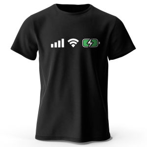 สัญญาณ WiFi แบตเตอรี่พิมพ์เสื้อยืดผ้าฝ้าย 100% ขนาดใหญ่ Tech Graphic Tees สําหรับผู้ชายผู้หญิงฤดูร้อนดิจิตอล Streetwear