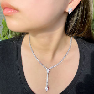 SEQUITO Expensive Bridal Dress Accessories White Gold Color Inlay AAA Cubic Zircon Noble Women Waterdrop Stud Earrings Long Pendant Necklace Jewelry Set SJ346