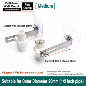 4PCS Adjustable Wall Distance Adhesive Stainless U-Clamp No-Drill PVC Soft Gas Hose Holder