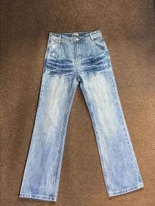 American Retro Lightning Pattern Mens Jeans Summer Trendy High Street Vibe Pants Straight Leg Flared Jeans Casual Loose Fit