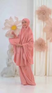 Exclusive Mukena Anak Perempuan Series Coquette Motif Bordir Pita Travelling 2in1 Mewah