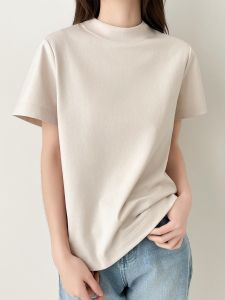 Áo Thun Cotton Cổ Tròn Tay Ngắn Mùa Hè Dáng Rộng Cổ Đứng Thường Ngày Cho Nữ Chất Liệu Cotton Nguyên Chất