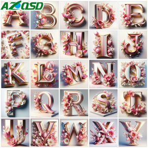 AZQSD 5d Diamond Painting Full New Alphabet Landscape Cross Stitch Mosaic Embroidery Cherry Blossoms Flower Needlework