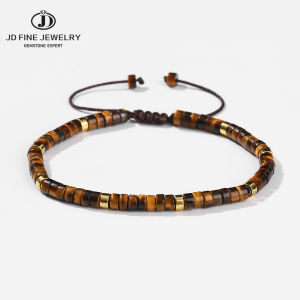 JD Natural Yellow Tiger Eye Stone Bead Woven Bracelet Polished Block Shape Adjustable Rope Ladys Gift Bracelet For Bestfriend