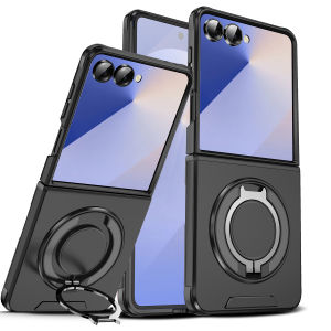 szhaiyu | Rugged Heavy Armor Ring Phone Case for Samsung Galaxy Z Flip 8 7 6 Flip7FE Magnetic Rotable Bracket Shockproof Protection Cover