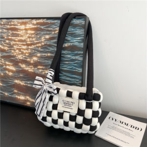 Checkerboard Hand-Woven Bag DIY Homemade Material Bag Holiday Gift Girlfriends Gift Girlfriend Shoulder Handbag
