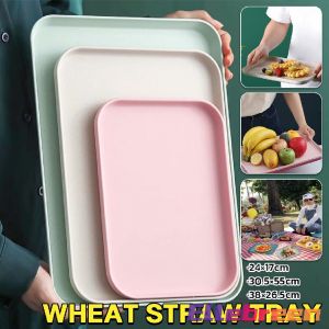 Food Serving Tray wheat straw plastic plates rectangular anti-crushing
