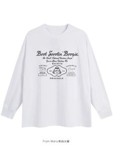 Áo Thun Cotton Dài Tay Rộng Rãi in Chữ Thời Trang Đường Phố Cặp Đôi Mars from Mùa Thu Thường Ngày Thoáng Khí