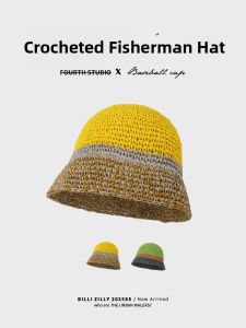 BILLI ZILLY | Summer Beach Sandal Womens Sunscreen Hollow Out Breathable Straw Weaving Hat Fresh Color Collision Fisherman Hat Casual Style