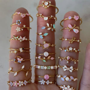 Chic Delicate Bling Colorful Zircon Flower Bow Ring For Women Girl Fashion Vintage Zircon Adjustable Rings Jewelry Gift