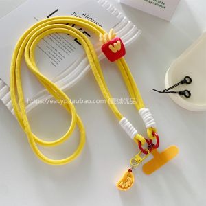 Stuffed French Fries Yellow Nylon Crossbody Crossbody Mobile Phone Lanyard Long Solid Gasket Mobile Phone Charm Anti-Lost Shoulder Strap for Women