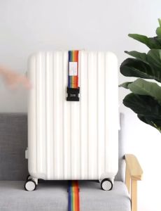 Rainbow Adjustable Luggage Strap With Password Lock Travel Baggage Belt Secure Cross Strap Rainbow Design Travel Accessories