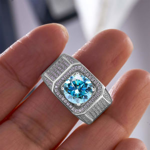 3CT 9mm Mens Moissanite Lab Diamond Ring 925 Sterling Silver Certified Wedding Band Fine Jewelry Gift