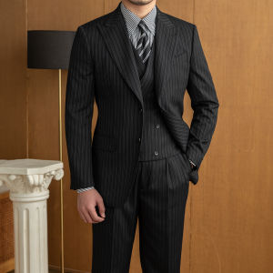 Stripped Three-Piece Suit Vintage British Italian Style Business Banquet