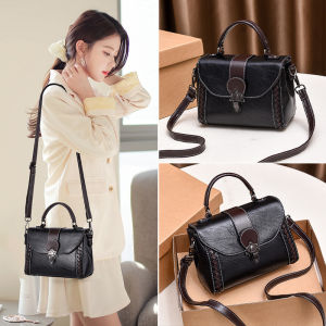 Kangaroo Genuine Leather Fashionable Small Square Bag Womens Crossbody Bag Soft Handle Contrast Color Trendy Handbag
