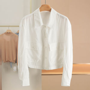 Long Sleeve Pure Color Collar Shirt with Rayon Fiber Low Profile Womens Fashion 2025 Autumn New Style Loose Fit Button Door