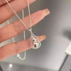 Pure Silver 999 Gourd Necklace for Women Fresh out Fashion Lockbone Chain Gift for Girlfriend Korean Style Jewelry Accessories