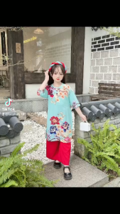 sét bộ áo dài hoa mẫu đơn.áo quần.chưa kèm mấn