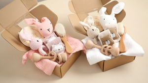 SG Ready Stock Specool® Gift Set For Newborn Baby Calming Rattle Drooling Towel Socks Gift Box Set