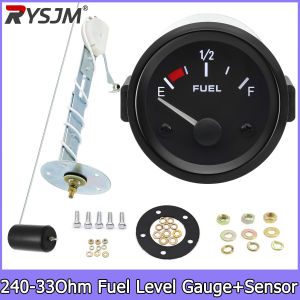RYSJM | 2" 52mm Fuel Level Gauge + Fuel Float Sensor 240-33ohm Car Oil Level Meter with White LED Light Black Rim Automotive Gauge 12V