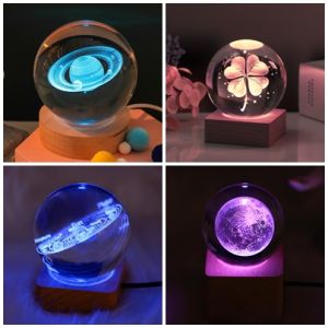 Đèn Pha Lê Quả Cầu Trong Suốt Đế Gỗ Usb Trang Trí Decor Phòng Ngủ Phòng Làm Việc Phong Thủy