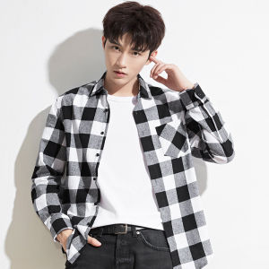 Spring and Autumn Pure Cotton Brushed Plaid Shirt Mens Silm Long Sleeves Shirt Youth Xinjiang Cotton Jacket Casual Tops Plaid Shirt