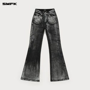SMFK | Starry Glitter Flared Stretch Retro Mid-waist Design Jeans