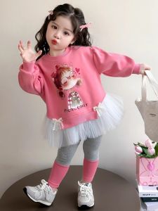 Badnut Childrens Autumn Winter Set Cartoon Girls Casual Bottoms Two-piece Set Korean Style Breathable Comfortable Polyester