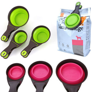 3 in 1 Multi-function Silicone Measuring Cup Scoop Pet Storage Clip Silicone Folding Food SpoonPortable Outdoor Feeding Bowl