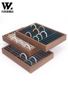 Retro Wood Grain Jewelry Display Tray Earring Ring Bracelet Storage Box Jewelry Showcase Props Home Organization Accessories